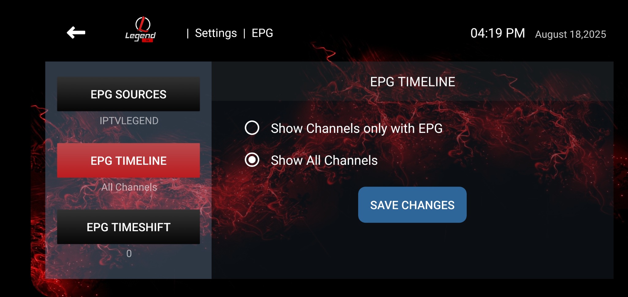LegendTV EPG timeline